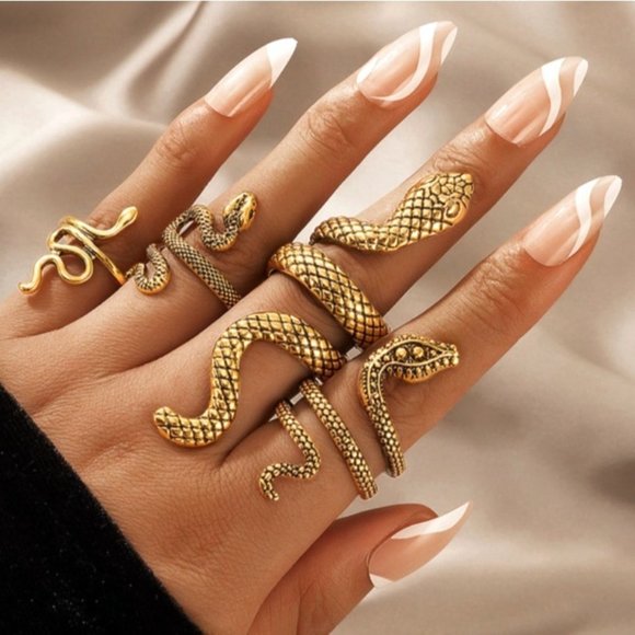Snake Ring Set Punk Gothic Retro Jewelry Boho Bronze Gypsy Metallic Grunge New - Picture 9 of 9